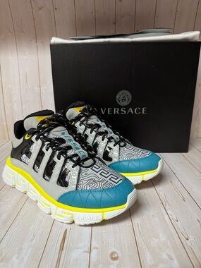 Versace Trigreca Lace Up Sneaker Teal/Grey-Black Sz 42 / 9